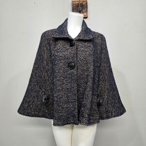 Nordstrom Tweed Cape Coat One Size Blue Brown Wool Mohair Alpaca Made in Italy
